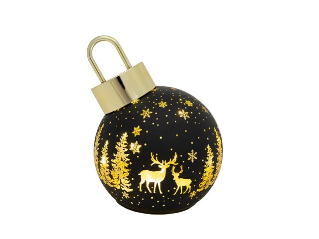 7.5" LED LEANING GLASS BALL ORNAMENT (REINDEER FOREST - BLACK)